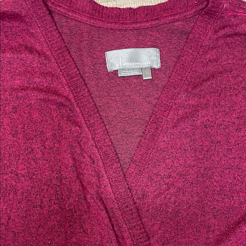 Anthropologie Women's Burgundy V-Neck Sweater